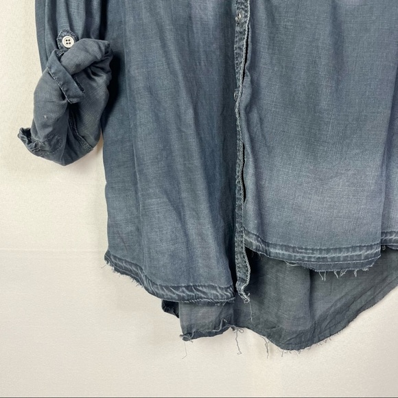 Boutique Dear John Dark Wash Asymmetrical Button Down Long Sleeve M - Picture 4 of 5